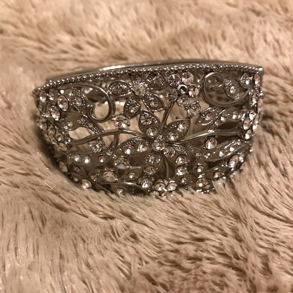 Silver Floral Clamp Bracelet